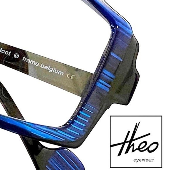 Theo ABRICOT Blue and Black Eyeglass Frames Unisex - Picture 1 of 12